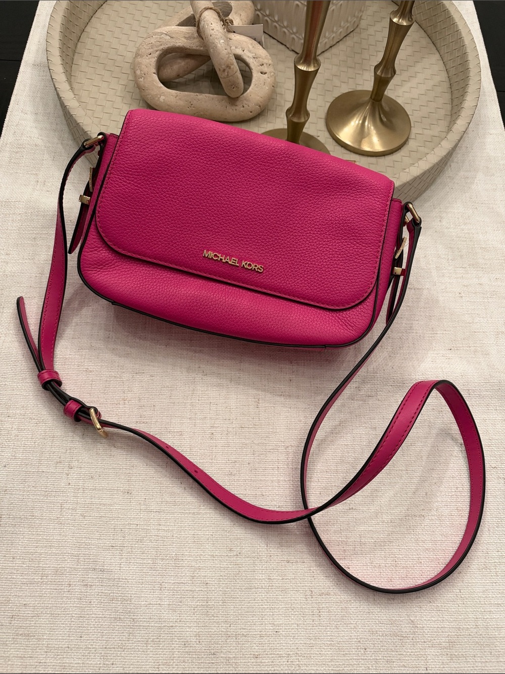 Michael Kors Hot Pink Pebbled Leather Crossbody Bag